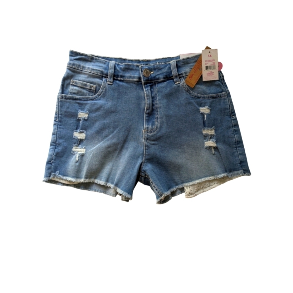 Denim Jeans Mini Distressed Shorts. Size 14. Blue. Stretchy. Distressed…